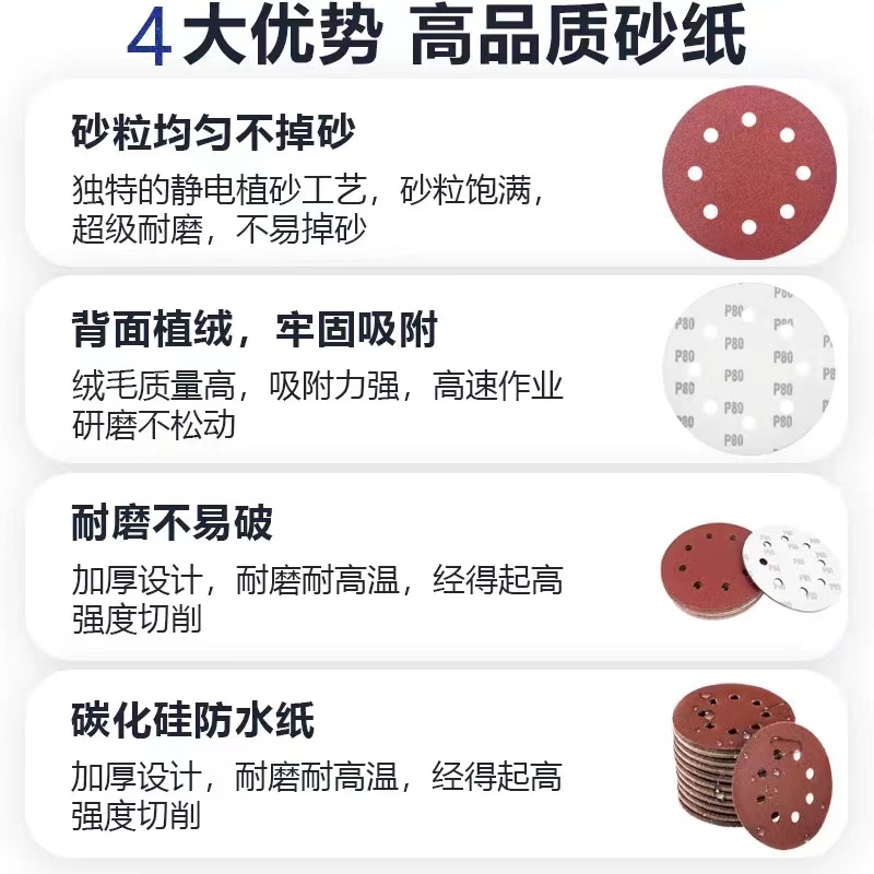 植绒砂纸自粘圆形砂纸片墙面打磨专用砂纸 7寸8孔150目[50张]高清大图