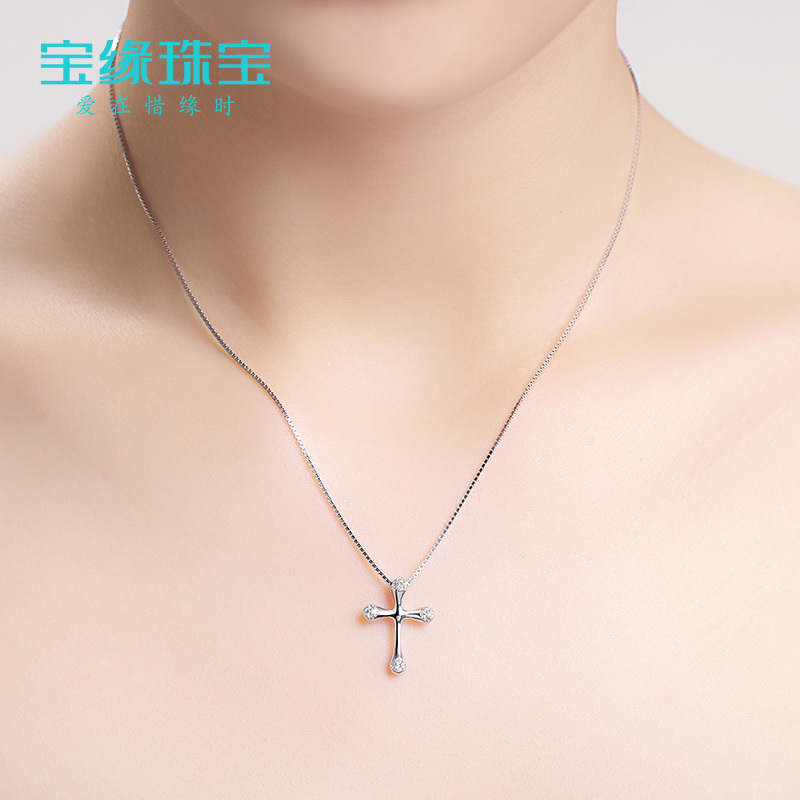 [奉献坠]短款十字架项链女款 时尚坠银项链女 十字守护送女友情人节礼物送女朋友七夕情人节礼物