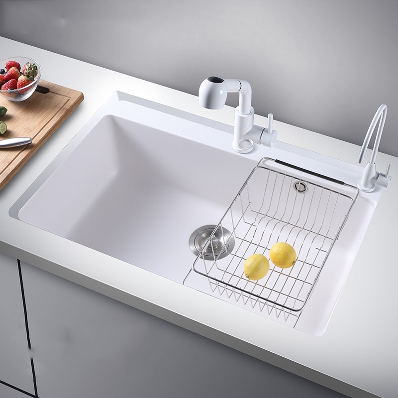 定制石英石洗菜盆单槽古达厨房水槽套餐洗碗槽水池家用菜盆白色台下