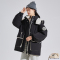 [2.5折价410元]唐狮撞色连帽羽绒服女冬季新款白色工装外套小众派克服