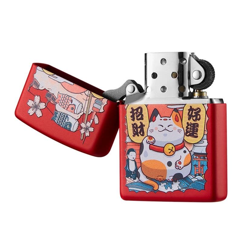 ZIPPO之宝打火机 招财猫红哑漆 经典 生日礼物送男友 彩印图片