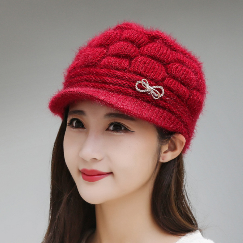 慕熙威尔秋冬新款帽子女中老年妈妈针织帽加绒保暖毛线帽户外加厚护耳