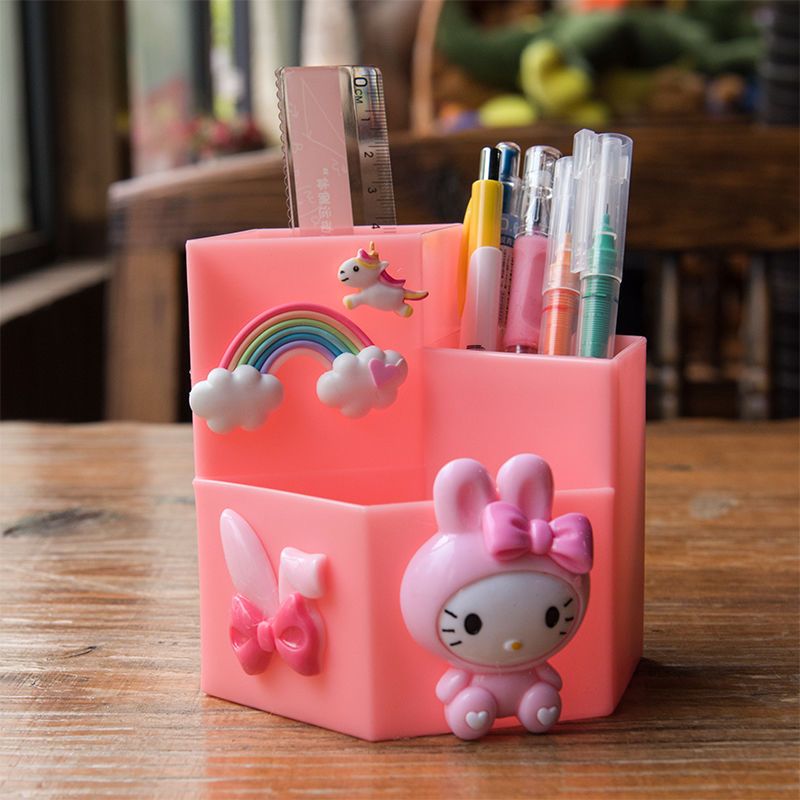卡通笔筒可爱少女心创意时尚ins风儿童学生文具收纳盒桌面多功能米黄