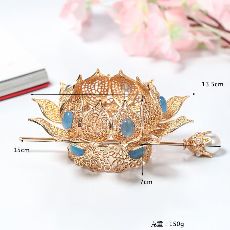 汉服头饰莲花冠步摇发冠女古风饰品明制配饰宫廷皇冠宋制发饰 款式一