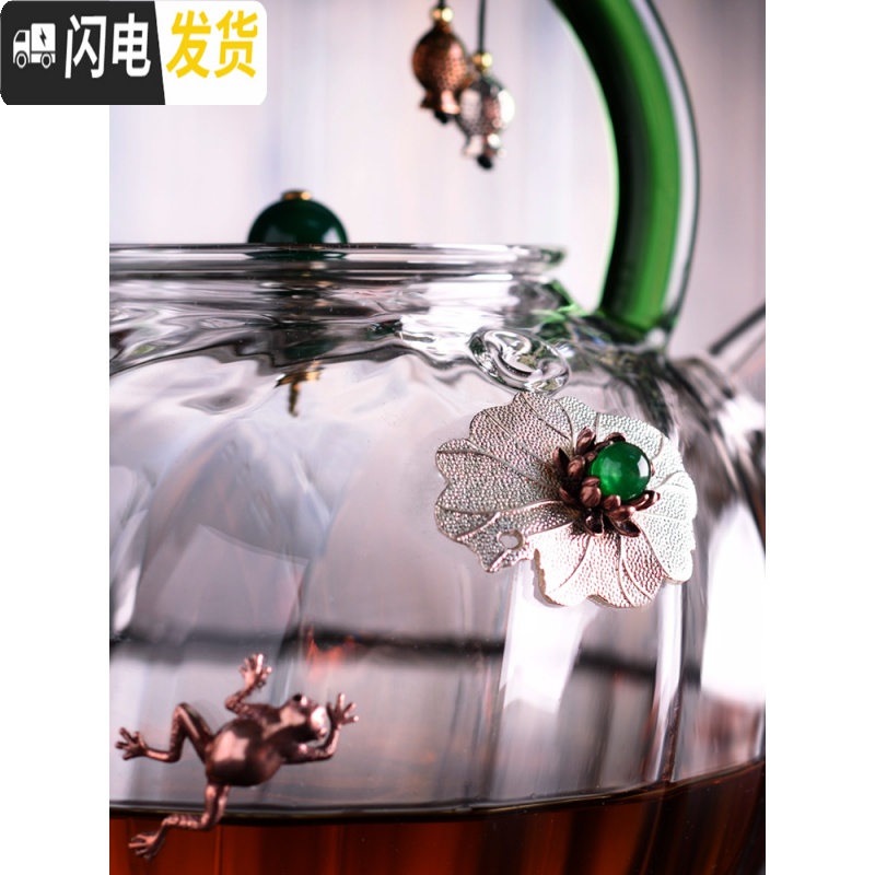 三维工匠耐热玻璃茶壶加厚可高温单壶可加热煮茶器家用功夫茶具泡茶壶水壶 绿把壶镶银款式三(送2小杯)高清大图