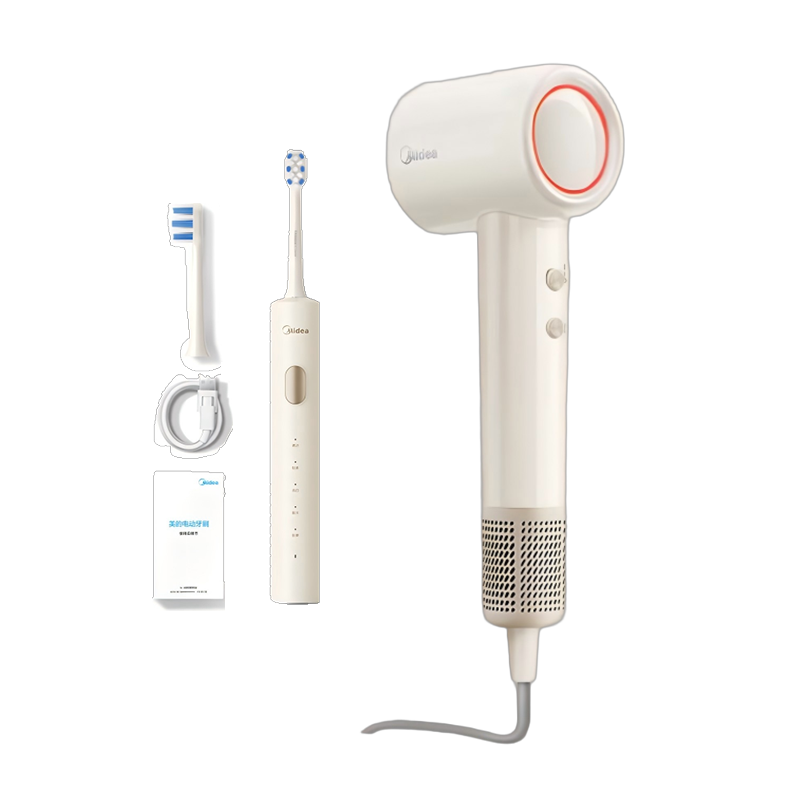 美的(Midea)个护套装 电动牙刷YT9暖阳白+负离子高速吹风机FG201