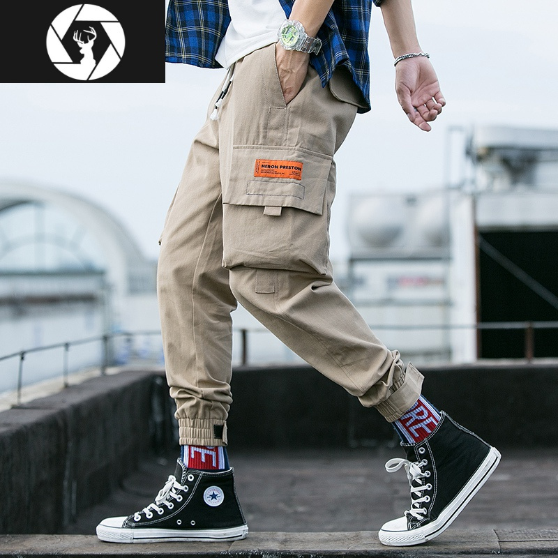 hongzun工装裤男士春季新款韩版潮流九分束脚运动男裤潮牌宽松休闲长