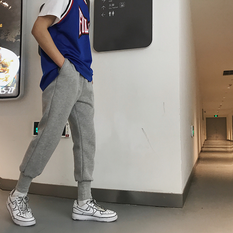 夏季潮裤腿高螺纹设计 束脚薄款卫衣男女休闲裤小脚情侣裤长裤子