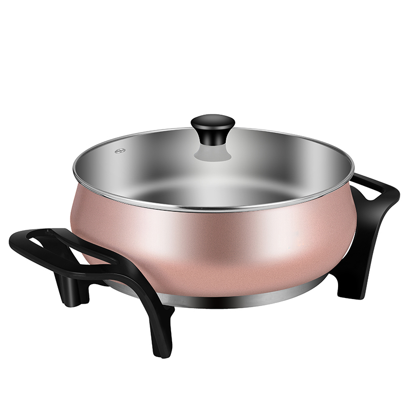 电火火锅锅加厚家用一体锅多功能插电火锅大容量不锈钢810电热锅金色