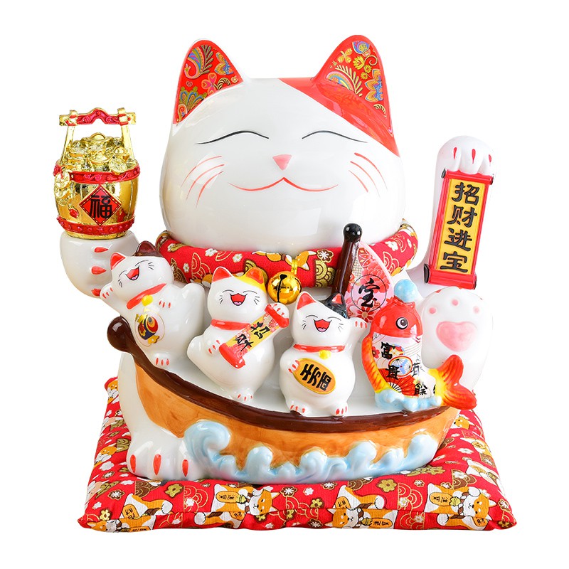 摇手猫摆件开业大号陶瓷发财猫家居客厅店铺收银台创意礼品 三维工匠 限50个[20CM高]9寸黄金万两◤68◥猫高清大图