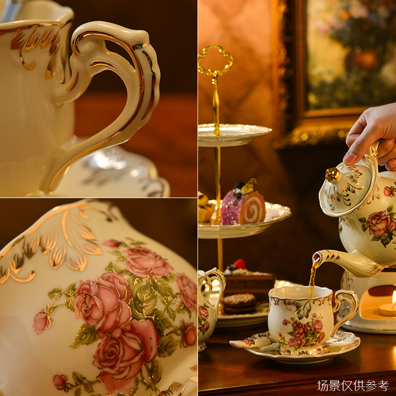 咖啡杯套装英式下午茶杯子烘焙精灵客厅杯欧式茶具陶瓷水杯家用水茶杯茶壶 《花海》套餐B[送礼选彩盒]