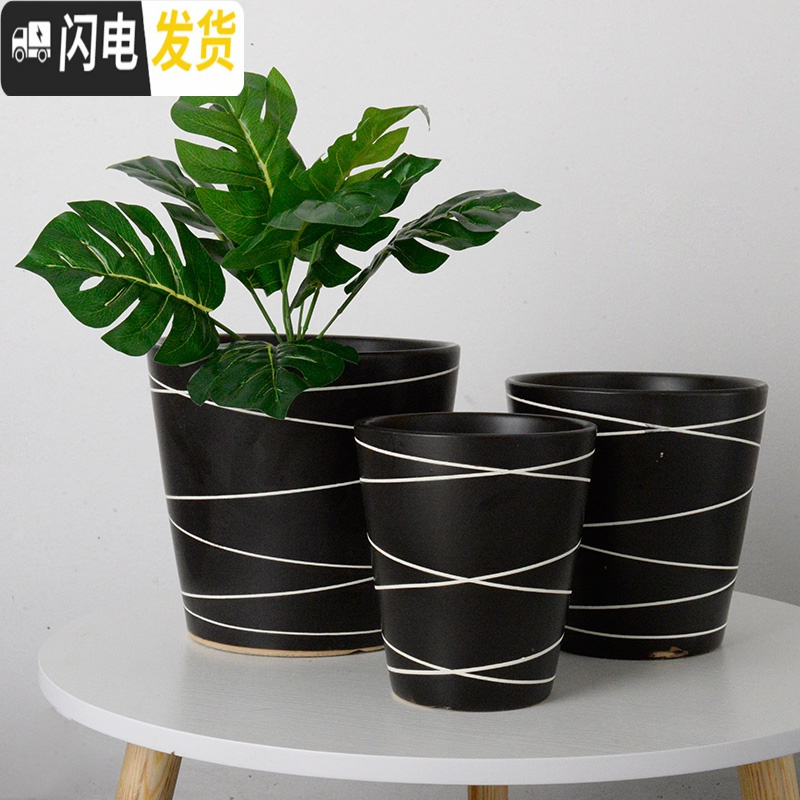 三维工匠欧式简约花盆陶瓷特大号落地阳台客厅桌面绿萝虎皮兰花盆批发 白流釉高款(送塑料托盘) 大花盆容器