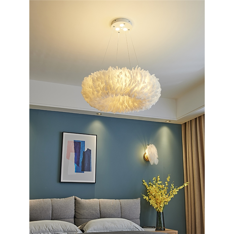 卧室吊灯温馨浪漫少女客厅古达吊灯主儿童房间灯饰羽毛灯吊灯