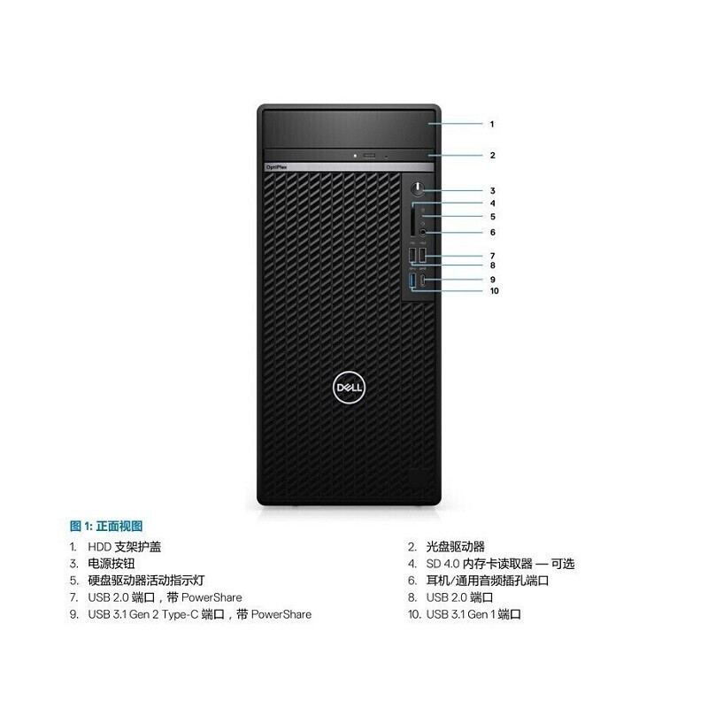 戴尔(DELL)5080MT台式办公电脑大机箱主机 i5-10500/8G/1T机械/集显/3年