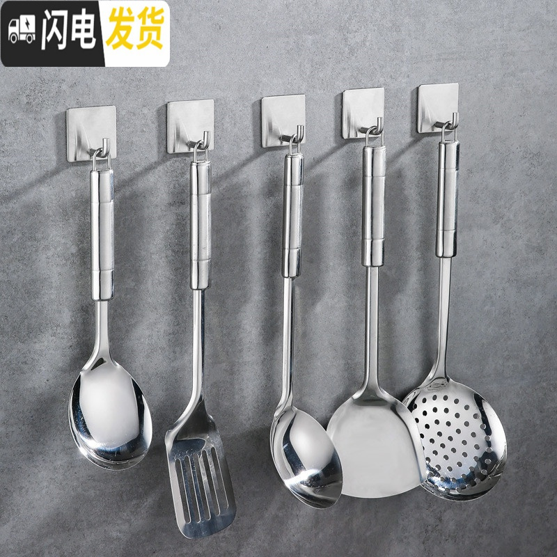 三维工匠免打孔挂钩强力粘胶墙壁壁挂架304不锈钢厨房无痕后挂衣钩粘 [承重15kg]304不锈钢挂钩(3只装)(免打孔)