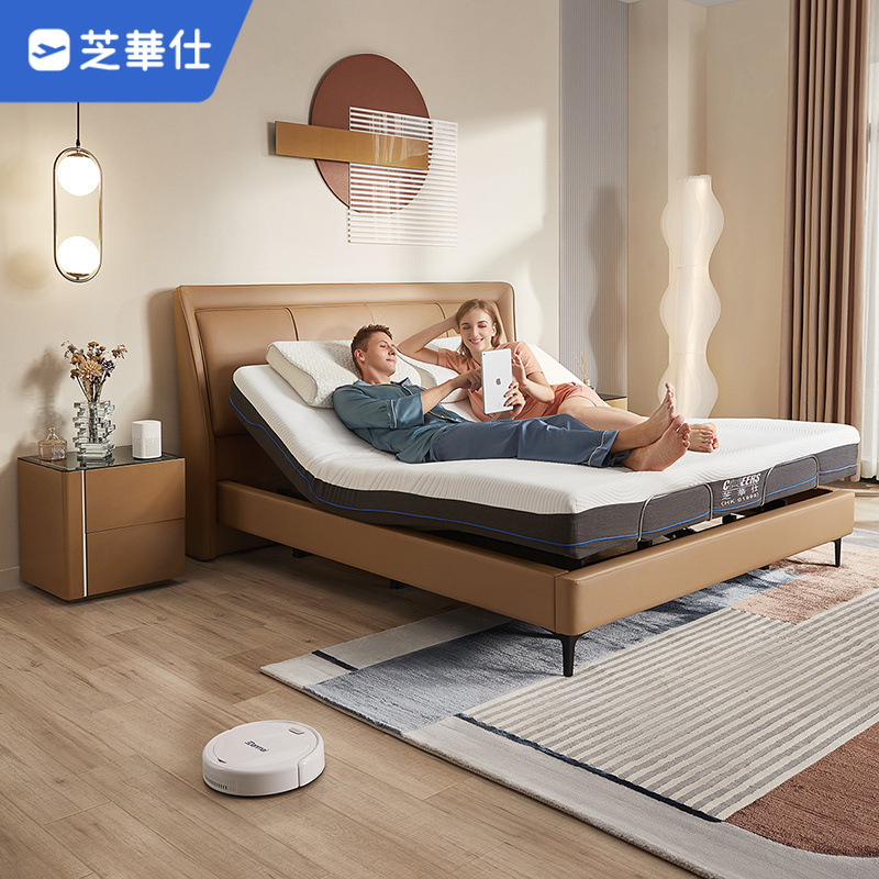 芝华仕cheers芝华仕意式轻奢真皮多功能智能床头层牛皮主卧室家用