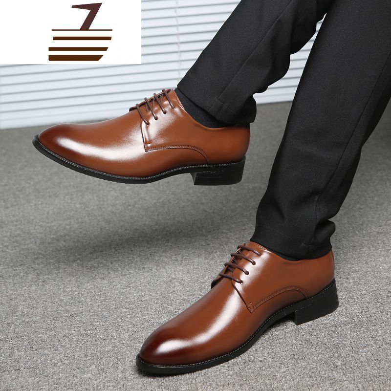 尗卡男士商务正装皮鞋大码棕色尖头英伦男鞋新郎西装婚鞋伴郎职业鞋潮