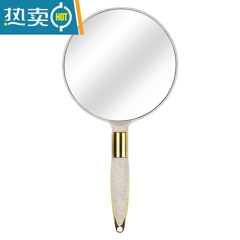敬平欧式复古手柄化妆镜手拿手持美容院简约镜子便携随身纹绣用品工具 欧式圆形镜子-米色便携式用镜高清大图