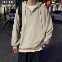 开衫连帽卫衣男情侣装秋装港风潮牌宽松潮流百搭学生休闲运动外套 灰色 M