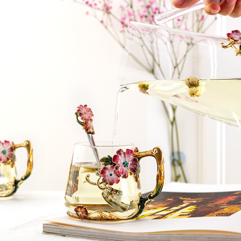 雏菊水具三件套 R-14901J 玻璃水杯套装杯子茶壶 (单位:套)