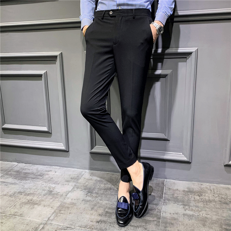 华中铭旗舰店 正装直筒男士西裤 修身小脚休闲纯色西装裤 堕感职业