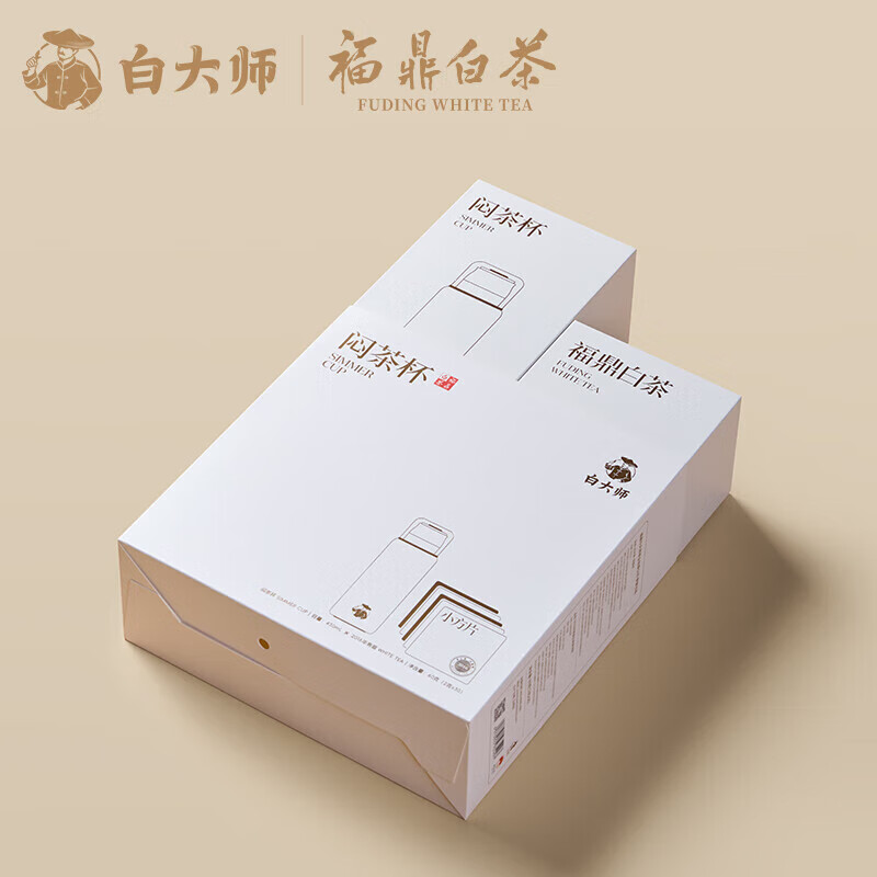 白大师茶叶福鼎白茶寿眉老白茶小方片饼干茶叶闷壶泡杯袋泡茶礼盒装 2016年寿眉60g+450ml闷泡杯高清大图
