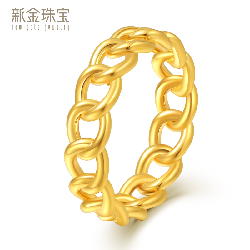 新金珠宝 黄金戒指环环相扣 3D硬金戒子O字链条时尚女戒足金指环1042
