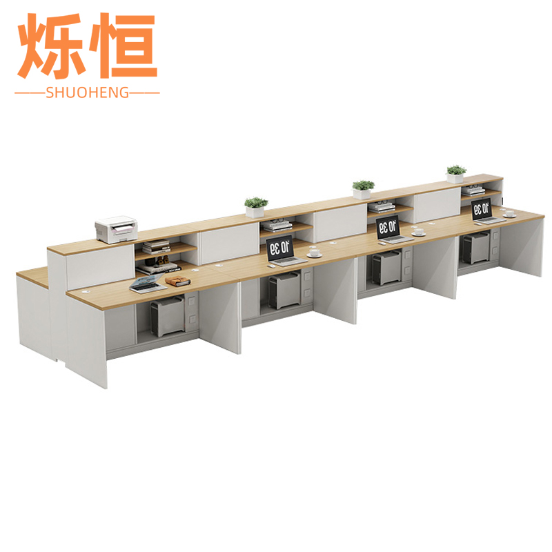 烁恒屏风办公桌八人位张高清大图