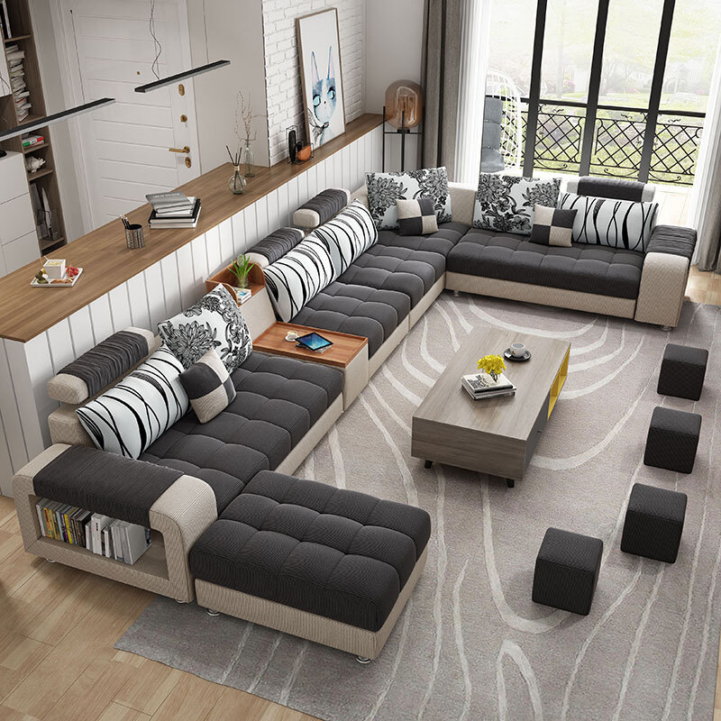 布艺转角沙发紫色