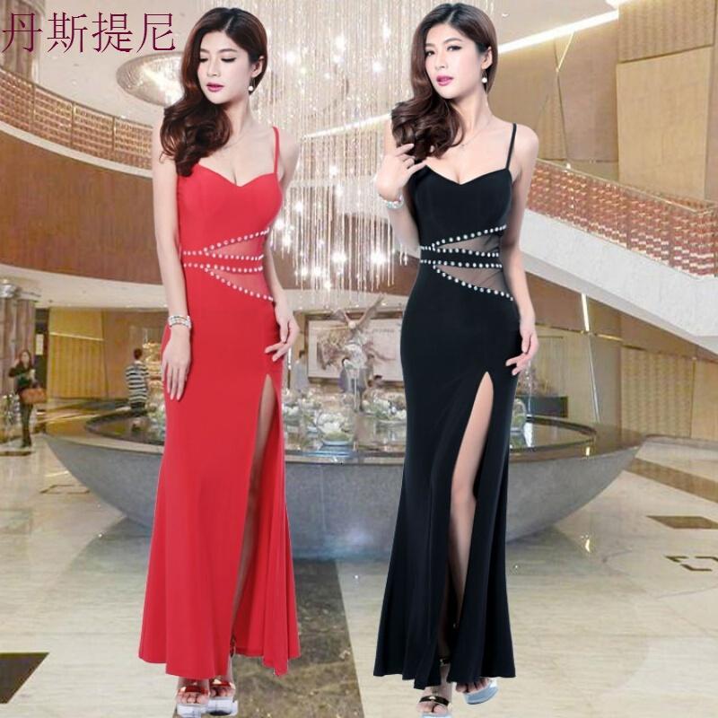 夜店透视长款长裙桑拿技师工衣女装修身小姐晚礼服性感工作服