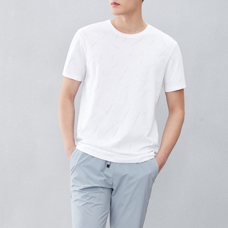 h2000男士t恤 【名厂剪标】夏季时尚简约舒适短袖t恤米白花纹【价格