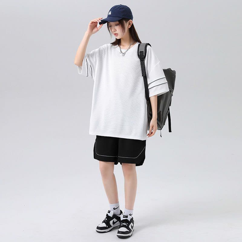 真维斯短裤两件套2022新款女士减龄宽松休闲运动服套装短袖夏季潮图片