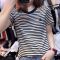 欧洲站2021夏季新款时尚圆领黑白条纹短袖T恤女装韩版宽松上衣潮 660#条纹 米奇 S 建议78-97斤
