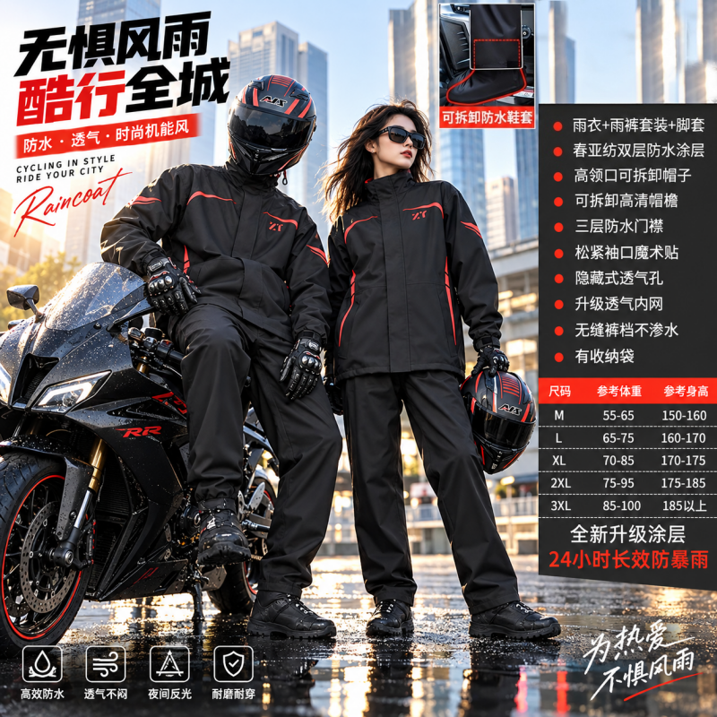 正雨冬季摩托车骑行防寒服加厚防风保暖套装雨衣外卖骑手防暴雨9063