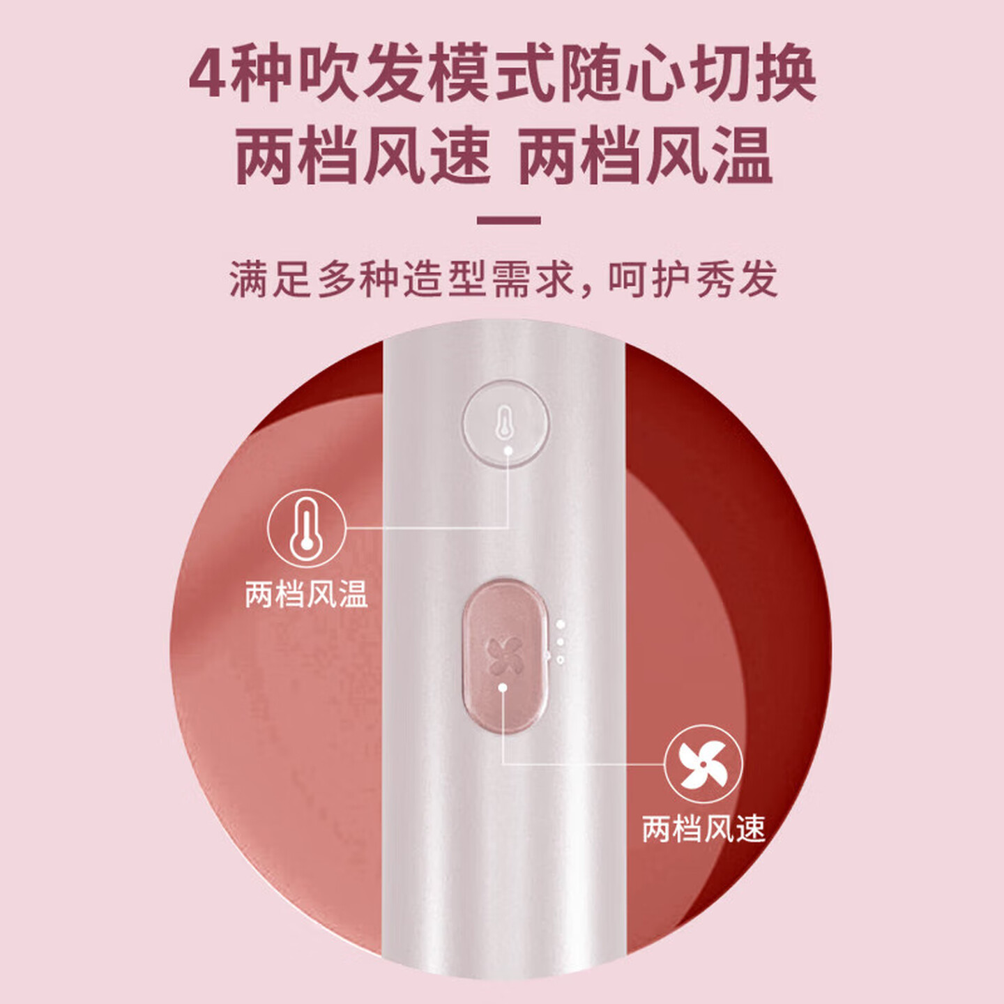飞利浦(PHILIPS)吹风机大功率电吹风千万负离子恒温护发多档调节家用小身材大风力 BHD321/55 粉金筒高清大图