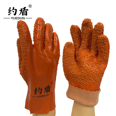 约盾 欧环橘红防滑颗粒 耐磨耐油耐碱防腐蚀浸塑劳保手套(27cm)OB27/双