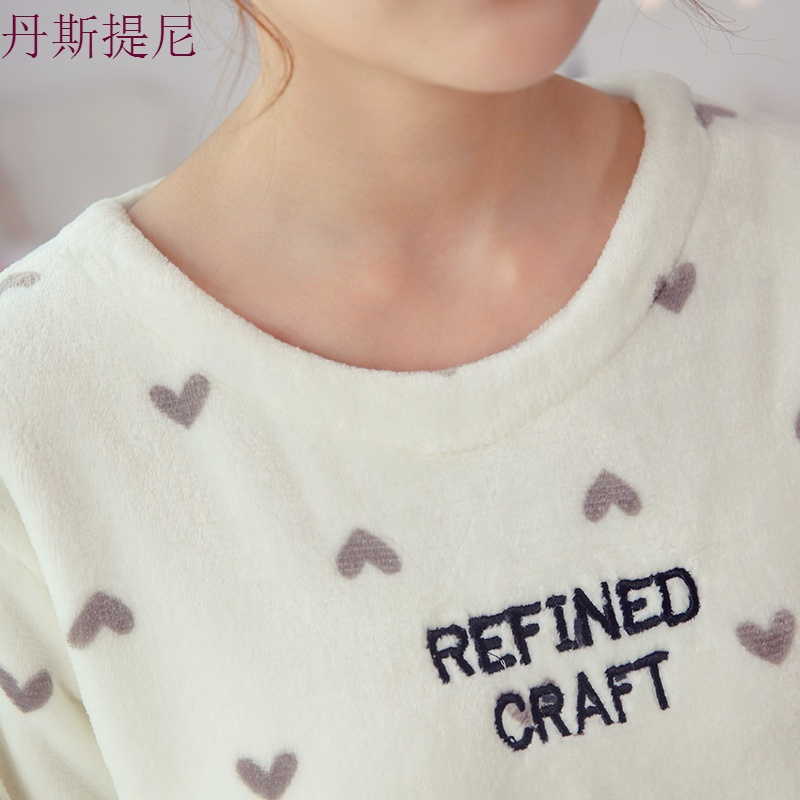 睡衣女甜美可爱大码珊瑚绒加绒加厚长袖法兰绒家居服秋冬季套装暖
