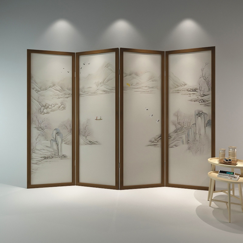 新中式屏风隔断客厅餐厅卧室房间古风山水装饰墙折叠移动酒店折屏 红胡桃木单扇：70*200cm高