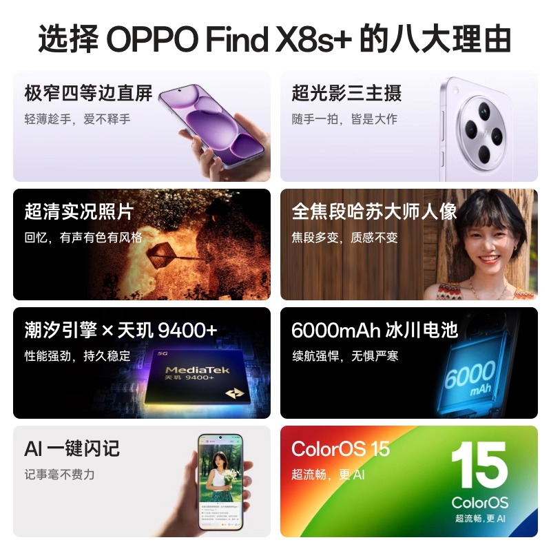 OPPO Find X8s+ 窄边框小直屏拍照智能手机月光白 16GB+1TB