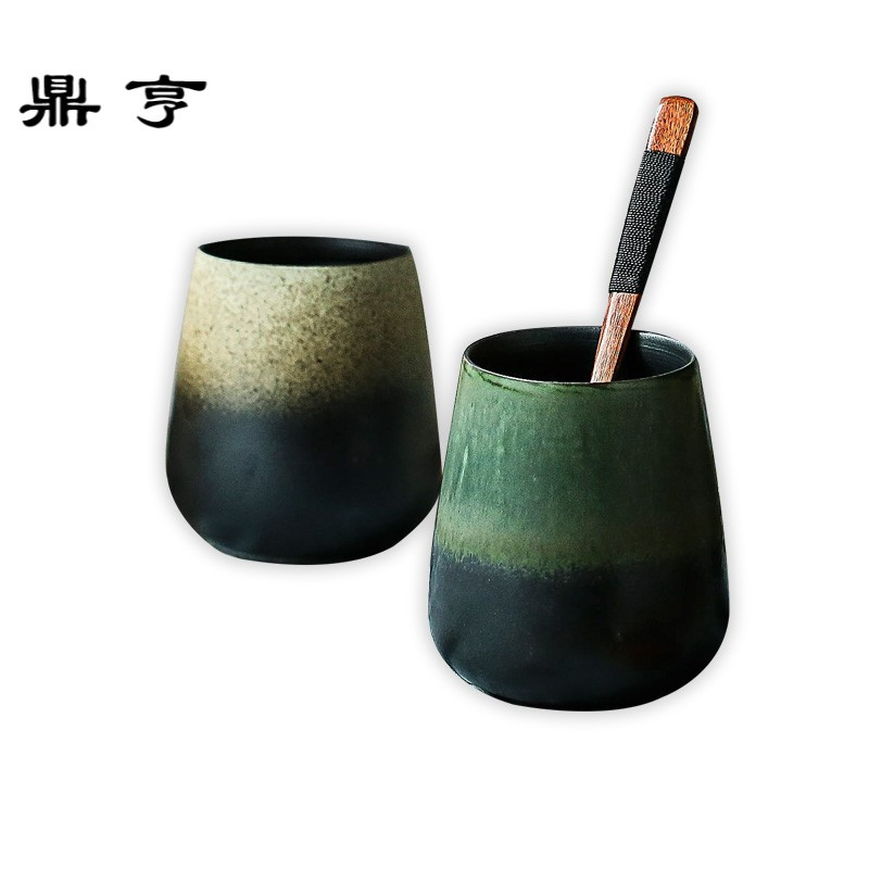鼎亨茶杯陶瓷 办公室 日式复古 定制咖啡杯 带盖勺马克杯 创意水