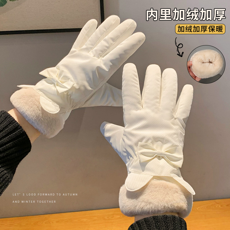 手套女冬季加厚加绒骑车防寒可触屏女士冬天骑行电动车保暖棉手防高清大图