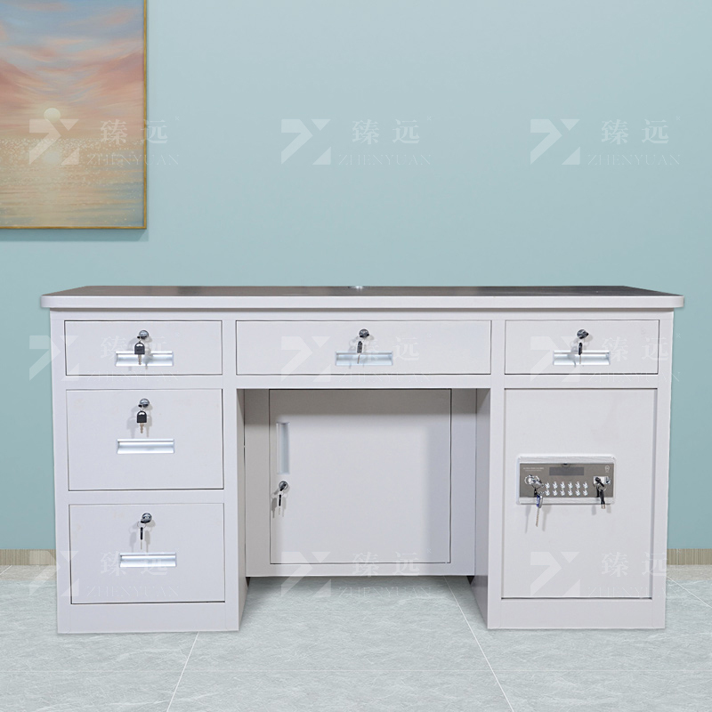 臻远 BXZ-18 钢制保险桌可投币收银财务桌1.4m白色五斗电子锁