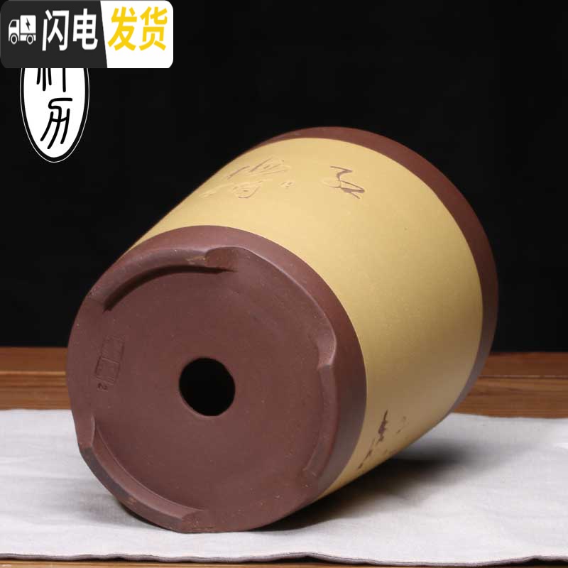 三维工匠紫砂花盆景花卉绿植现代简约风格粉绿浆直口千筒兰花盆满 绿色+托SL013 小花盆容器高清大图