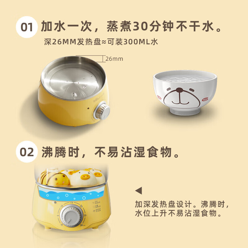小熊(Bear)煮蛋器双层家用多功能预约定时不粘锅煎蛋器蒸蛋器自动断电高清大图