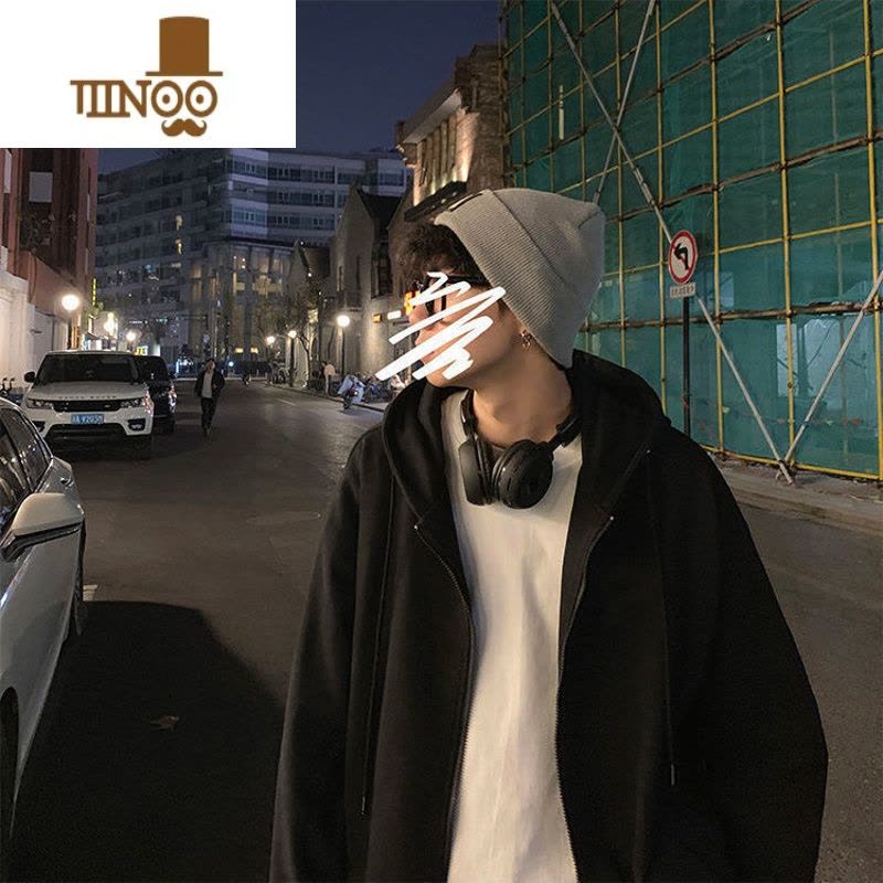 YANXU开衫拉链外套男士款冬季加绒卫衣连帽潮流百搭夹克宽松上衣服图片