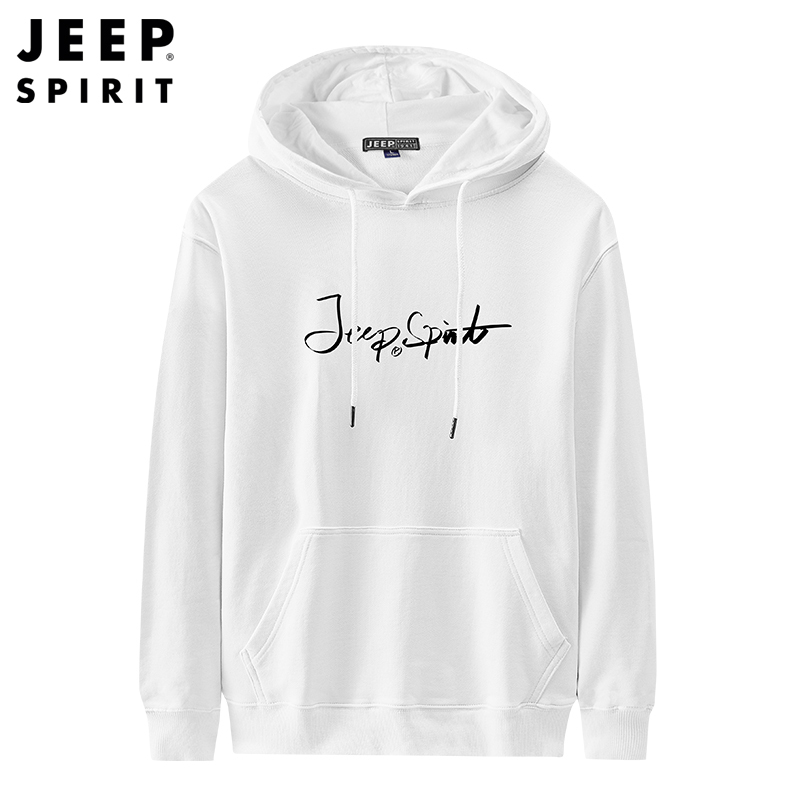 JEEP SPIRIT吉普卫衣男2021秋季新款纯色印花男士休闲连帽青年套头帽衫