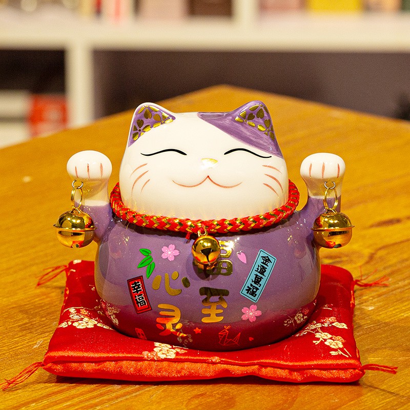 猫摆件发财猫陶瓷日本存钱储蓄罐 店铺开业创意礼品小号陶瓷 三维工匠 4.5寸橙色财运亨通猫高清大图