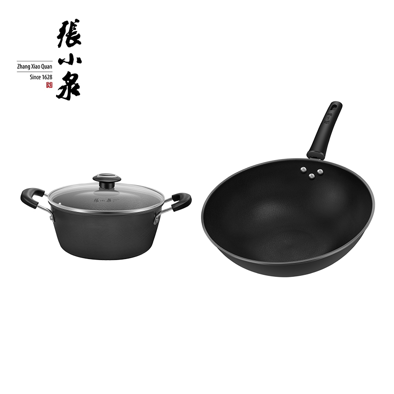 张小泉 精铁雪波纹锅具二件套 C35422000 配置:炒锅32cm、 汤锅22cm