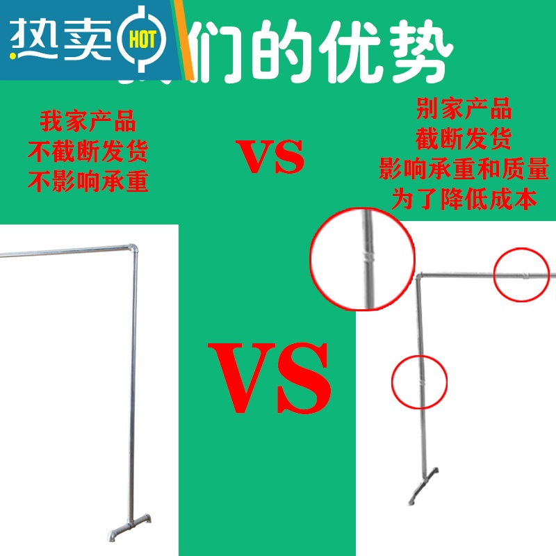 敬平钢管晾衣架加粗加厚水管家用阳台落地室外晾衣杆卧室简易挂衣架 6分管 长1.2*高1.5 单杆款加粗加厚高清大图