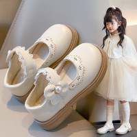 女童鞋子儿童公主小皮鞋秋季新款女孩单鞋轻便低跟学生舞蹈鞋 26码（内长约15.8厘米） 米色